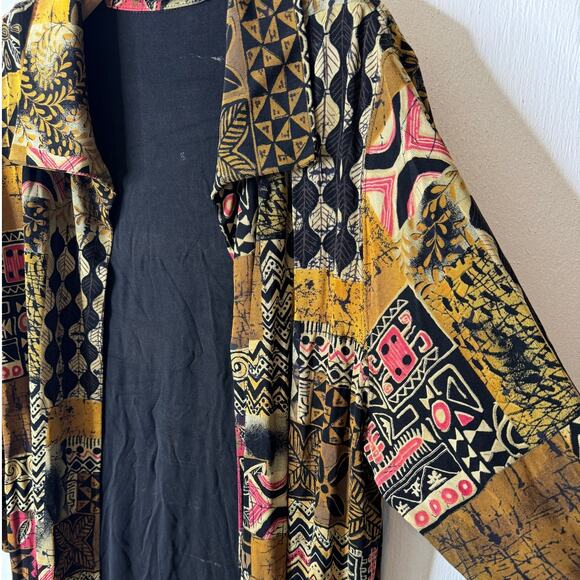 Vikki Vi Plus 2X Brown Multi Patchwork Open-front Collared Jacket - Picture 4 of 11